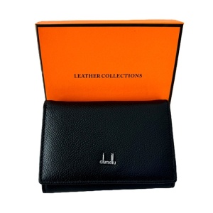 Portofel Leather Collections dama din piele naturala cu logo 10x14, Negru