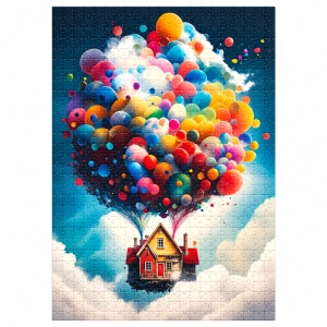 Puzzle Casa zburatoare cu baloane, 500 piese, ilustratie fantastica, multicolor - Img 2