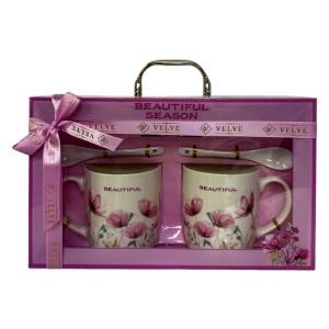 Set 2 cani ceramice Beautiful Season cu lingurite si farfurii