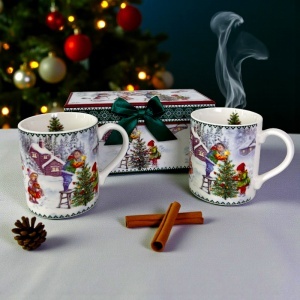 Set 2 cani din ceramica, Kids Decorating Christmas Tree, ambalate in cutie cadou eleganta, 150 ml, Verde - Img 2