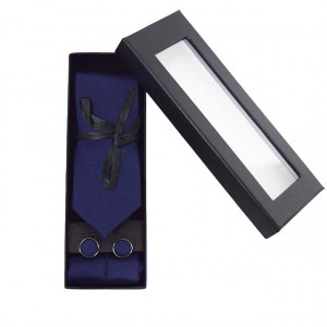 Set 3 piese Elegant, pentru barbati, cravata, buton si batista din stofa, albastru, EC1