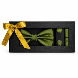 Set 3 piese Elegant pentru barbati, papion, batista si butoni, Verde lime