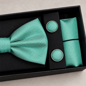 Set 3 piese Elegant pentru barbati, papion, batista si butoni, Verde menta - Img 4
