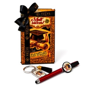 Set absolvire „Mult Succes” cu pix touch si breloc personalizat in caseta din lemn premium