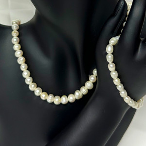 Set accesorii Precious Pearls, colier, cercei și brățară din perle de cultură, in cutie cadou, Alb 3