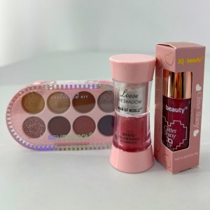 Set Beauty Pink Deluxe, trusa machiaj, pigment sclipitor, luciu buze glitter, inima cu trandafiri din sapun si martisor brosa - Img 3