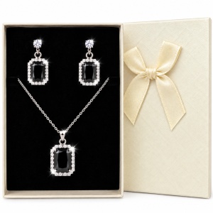 Set bijuterii dama Feeling Black din inox cu colier si cercei, piatra neagra eleganta, in cutie eleganta