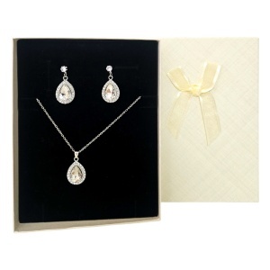 Set bijuterii dama Feeling Classic Drop din inox cu colier si cercei, design elegant lacrima, in cutie eleganta - Img 4