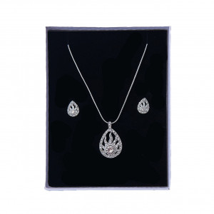 Set bijuterii dama Feeling din inox cu colier si cercei, pandantiv cu cristale, in cutie cadou