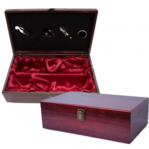Set cadou, Cutie din lemn cu 4 accesorii si doua compartimente pentru vin - Img 1
