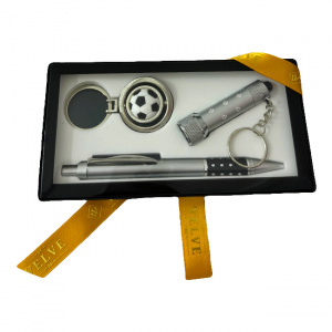 Set cadou pentru barbati, 3 piese, laser,  pix si breloc metalic, Argintiu