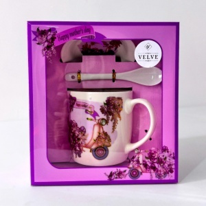 Set cana ceramica, farfurie si lingurita pentru Ziua Mamei, ambalata in punga cu fereastra, 200ml - Img 3