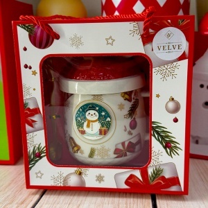 Set cana ceramica, farfurie si lingurita, Snowman, ambalata in cutie cu fereastra, 200ml - Img 2