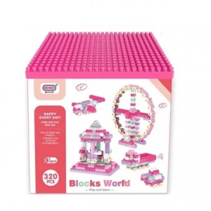 Set constructie copii 320 piese roz Blocks World, jucarie STEM educativa 3+ ani - Img 4