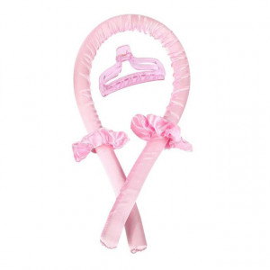 Set dama, Ondulator fara caldura pentru bucle naturale, 2 elastice si o clama de par, roz