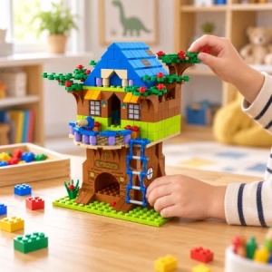 Set de constructie Casuta in copac, 1000 piese, 6 in 1, joc creativ pentru copii, multicolor, 6 ani+ - Img 3