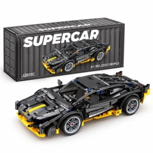 Set de constructie Supercar negru, 589 piese, mecanism pull-back, scara 1:18, 6 ani+ - Img 2