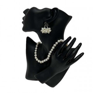 Set de dama, suport in forma de bust pentru bijuterii si accesorii cu margele perlate