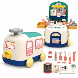 Set de joaca Doctor 2 in 1, masinuta transformabila in cabinet medical, 11 piese, cu accesorii, 36 cm, 3+ ani