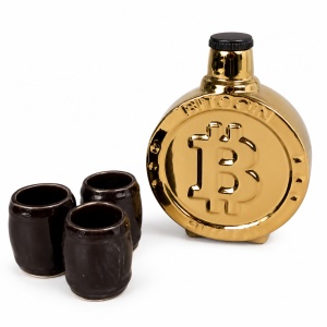 Set din ceramica pentru bautura Bitcoin, cu trei pahare, Gold