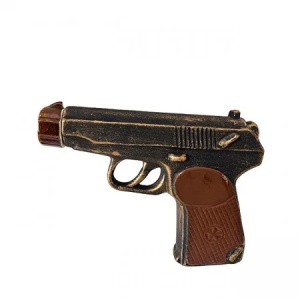 Set din ceramica pentru tuica si vin, sticla in forma de pistol si 6 pahare, Maro-Negru - Img 5