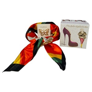 Set esarfa multicolora cu brosa fluture eleganta - Img 5