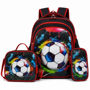 Set ghiozdan baieti pentru scoala 3 piese cu minge de fotbal, 42 x 33 cm