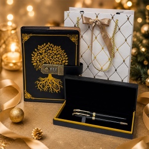 Set premium cu agenda Copacul Vietii din piele ecologica cu cifru numeric si set doua instrumente de scris cu caseta - Img 5