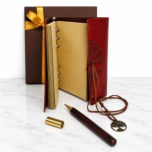 Set Tree of Life cu agenda vintage din piele ecologica si pix, in cutie eleganta - Img 5