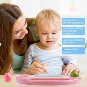 Tabla magnetica pentru copii cu picioare pentru desen si scris, cu stilou si stampile, reutilizabila 2+ ani - Img 5