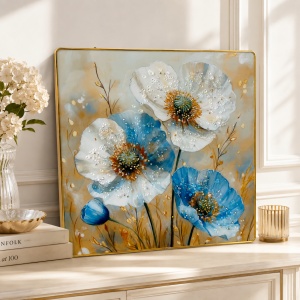 Tablou decorativ 3D cu maci infloriti si cristale stralucitoare, 40x40 cm - Img 2