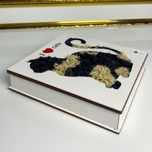 Tablou decorativ cu licheni stabilizați „I Love Cats”, siluetă pisică, 20x20 cm, Multicolor - Img 3