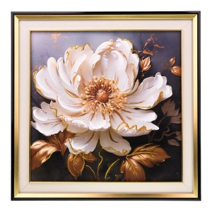 Tablou decorativ inramat, cu floare si efect în relief, 48x48 cm