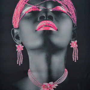 Tablou LED canvas Pink Beads cu leduri lumini 85 x 64 cm - Img 2