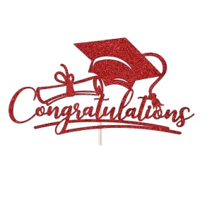 Topper cu toca si mesaj "Congratulations", 17 x 10 cm, rosu