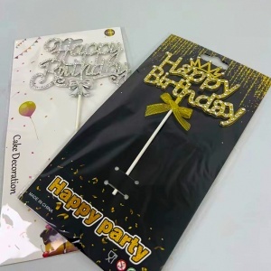 Topper " Happy Birthday " cu coroana, Auriu - Img 3