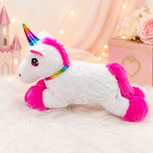 Unicorn de plus Rainbow Pony cu sunet si melodie, alb-roz, 30 c