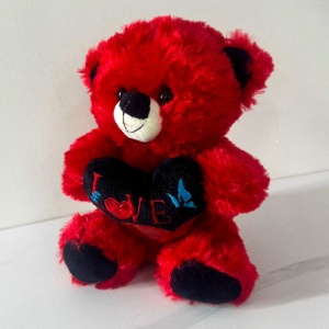 Ursulet de plus BUBU, cu inimioara imprimata, inaltime 20 cm, Rosu/Negru