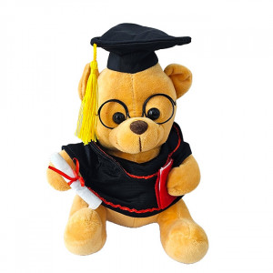 Ursulet de plus Graduate Teddy, cu toca, roba, ochelari si diploma, Inaltime 23 cm, Bej/Negru - Img 2