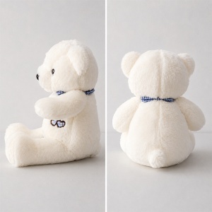Ursulet de plus premium, baiat cu papion in carouri bleu, inaltime 35 cm - Img 2