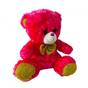 Ursulet de plus Red Sunny, cu sunete de iubire, papion si texturi glitter, inaltime 40 cm, Fucsia/Auriu - Img 1