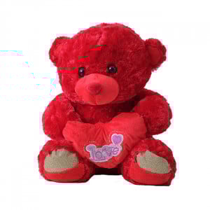 Ursulet de plus Twinkle, cu inimioara, inaltime 37 cm, Rosu