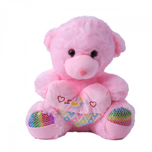 Ursulet de plus Twinkle, cu inimioara, inaltime 37 cm, Roz Deschis