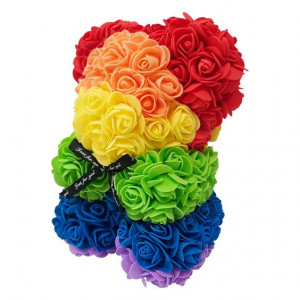 Ursulet Floral Teddy Bear Rainbow cu trandafiri din spuma, 25 cm, in cutie cadou, Multicolor 1