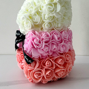 Ursulet Floral Teddy Bear Rainbow cu trandafiri din spuma hand-made, 25 cm, in cutie cadou, Corai 3