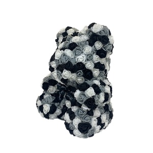 Ursulet Floral Triple color din Trandafiri spuma in cutie cadou, 40 cm, negru- alb- gri