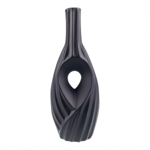 Vaza din ceramica perforata, cu aspect striat, 40cm, Negru