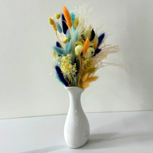 Vaza Wave cu aranjament floral, lagurus criogenat, flori de bumbac, Alb