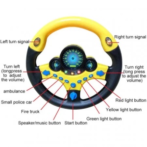 Volan interactiv pentru copii Learning Simulate Driver, cu sunete, butoane si ventuze pentru fixare, Galben-Negru, 3 ani+ - Img 7