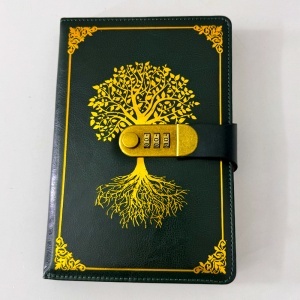 Agenda Copacul Vietii, din piele ecologica, cu cifru, Verde-Auriu, 22x15 cm